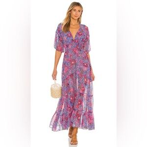 MISA Los Angeles Pippa Floral Tiered Maxi Dress Open Back in Night Blooms